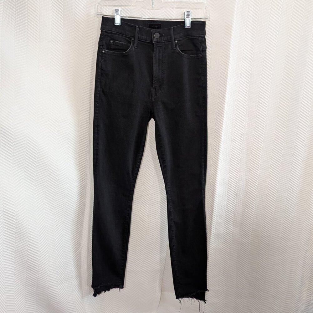 MOTHER Stunner Zip Ankle Step Fray Black Jeans Not Guilty Designer Denim Size 25